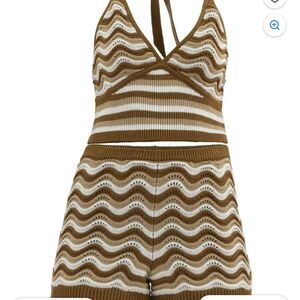 No Boundaries M 8-10 Brown and White Knit Halter Top and Shorts Set New